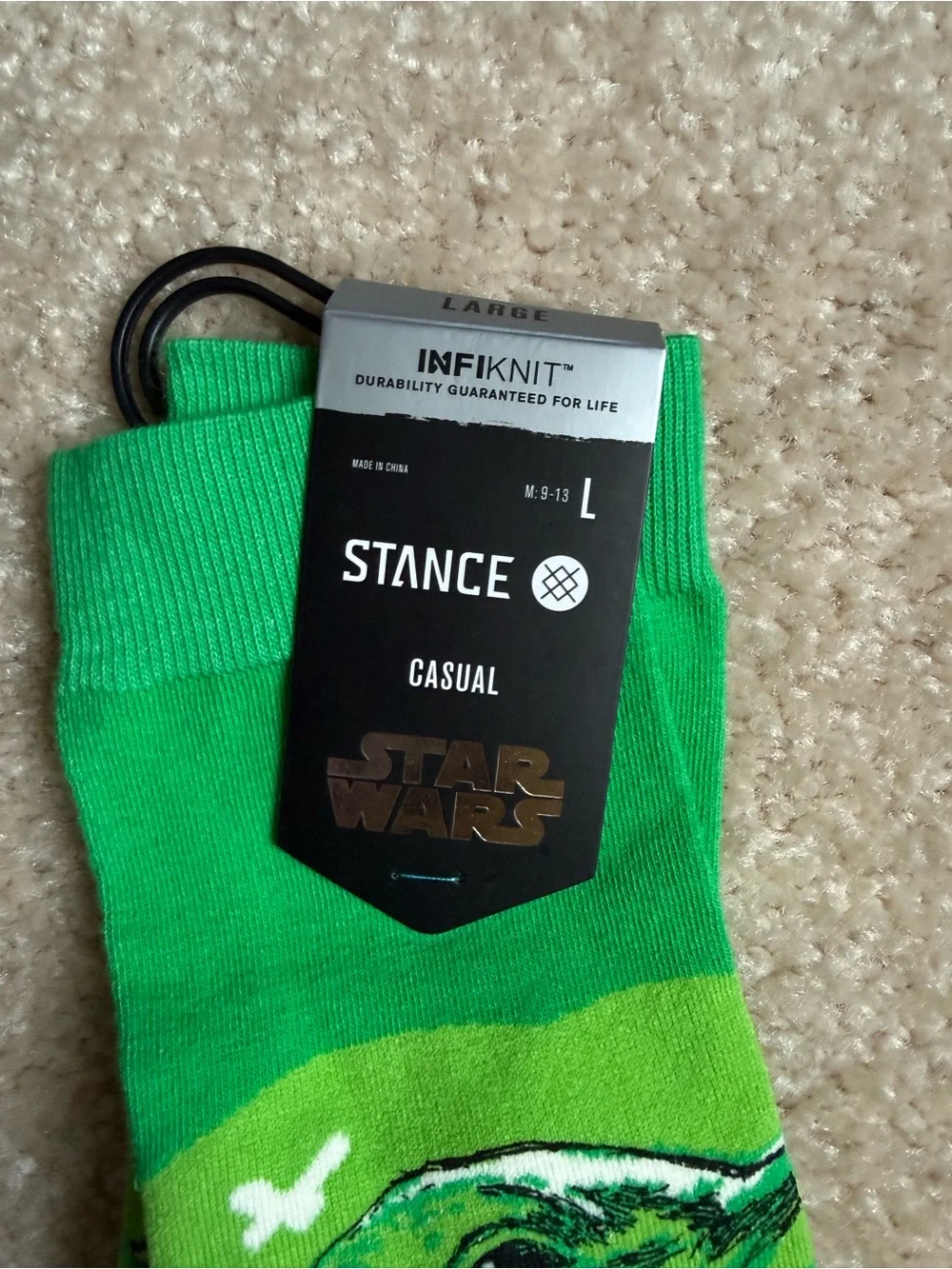 Stance The Mandalorian Grogu Green and Cream Crew Socks